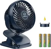 AA Battery Operated Fan, Stroller Fan, USB Powered Clip on Fan, 4 Speeds, Unique Aroma Design, 5 Inch Cordless Personal Fan for Camping, Home, Bedroom, Golf Car Outdoor-Blue(3*AA Batteries Included)