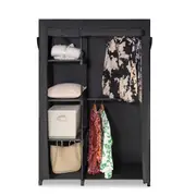 SORTI 6 Tiers Wire Shelving Clothing Garment Racks, Black Cover with 2 Hanging Rods, Freestanding Portable Closet Metal Wardrobe