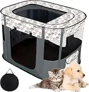 Foldable Cat Pen, 70 * 55 * 45cm Portable Pet Playpen with Storage Bag, Cat Dog Crate for Indoor/Outdoor Travel Camping Use-Grey