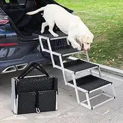 Uross Collapsible Dog Stairs for Car & SUV - 4 Steps Aluminum Ramp for Large Dogs, High Bed Truck