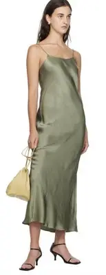 NWT ANINE BING Chloe Silk Satin Long Slip Dress Bias Cut Green Luxury M (K14)