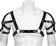 [FEESHOW] Men's Faux Leather Body Chest Shoulder Harness Adjustable Bondage Costume with Press Button