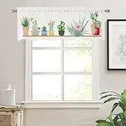 Cactus Curtain Valances for Windows - Semi Sheer Rod Pocket Short Drapes, No Drilling Succulents Bonsai Window Treatment for Kitchen Living Room Bathroom Bedroom Decor(Cactus,60x18in)