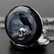 Vintage Skull Crow Pattern Quartz Pocket Watch Fashion Necklace Pendant Chain