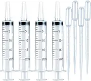 THINKPRICE 4 Pack 20mL Syringes for Lip Gloss Making Supplies Liquid TKP Lipgloss Base Flavoring Oil Oral Medicine Injection Feeding- with Tip Cap and Pipettes, CLEAR