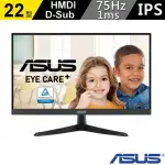 【ASUS 華碩】VY229HE 22型 IPS 藍光濾鏡 不閃屏 抗菌護眼螢幕(TUV護眼/ADAPTIVE-SYNC)