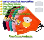 Kid Cartoon Mask Reusable Face Mask, Adjustable Size, 2 Free PM2.5 Carbon Filter
