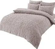 Leaf Teddy Fleece Duvet Cover Set Easy Care Quilt Bedding Sets with Pillow Case Thermal Warm Cosy Super Soft Fluffy Comforter Bed linens, Single Natural
