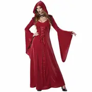Crimson Red Robe Medieval Gothic Vampire Vampiress Devil Womens Costume Dress