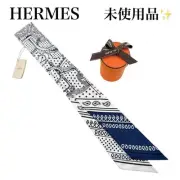 Unused Hermes Silk Twilly Golden Spur Scarf with Paper Tag White Navy Women s