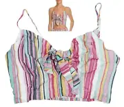 Aqua Striped Print Tie Front Sleeveless Cropped Top Large NWT Multicolor