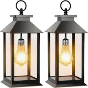 2 Pack Hanging Solar Lanterns Glass Solar Lights Outdoor Waterproof Upgraded Sol