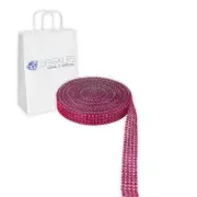 Dark Pink 4 Row Diamond Rhinestone Ribbon Trim Mesh Wrap 5 Yards - Wedding ky