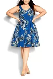 CITY CHIC Hydrangea Dress in Monaco Blue Bloom Plus Size XS/14 NWT [RRP $169.95]