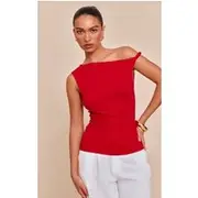 Tomato Soft Cotton Twist Detail Long Vest Top, Tomato Red