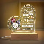 Acrylic Night Light Gift to Mother - to Our Family You are The World - Acrylic Light Gift Mom from Son, Daughter on Mothers Day - Birthday Gifts to Mom (Mom2)