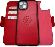 Dreem Fibonacci Compatible with iPhone 14 Plus Wallet case / 2-in-1 Shockproof case and Detachable Vegan Leather Folio, MagSafe Compatible, RFID Protection [Red]