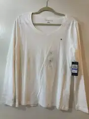 Womens Tommy Hilfiger Flag Tee White Long Sleeve Size XL New With Tags