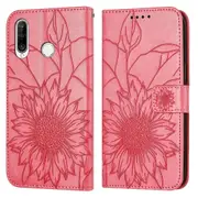 P30 Lite Wallet Case 3 Credit Card Slot ID Card Holder, PU Leather Flip Case - Rose Red