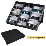 18Slot Eyeglass Organizer Eyeglass Display Case Storage Box Glasses w/Lock Black