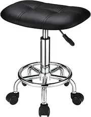 HMTOT Square Rolling Stool with Wheels Height Adjustable Swivel Stools Black