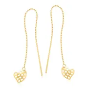 9ct Yellow Gold Thread Heart Drop Earrings