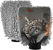 XYMZR Absorbent Microfiber Car Wash Mitt Leopard Flowers Butterfly, Funny Cute Anime Scratch Free for Cars Cleaning, Home Cleaning Mitts, 2 Pack, 10.24” L x 7.09” W