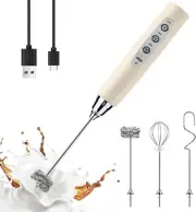 YUSWKO Beige Handheld Milk Frother Wand for Coffee, Rechargeable