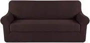 Smarcute Elegant Luxury High Spandex Sofa Cover Stretch Jacquard Furniture Protector, 2 Separate Pieces Perfect Fit for 3 Seat Sofa, Super Soft Machine Washable, Brown