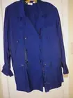 Elisabeth Liz Claiborne Y2K Gold Shimmer Snap Front Blue Rain Jacket Blazer Coat