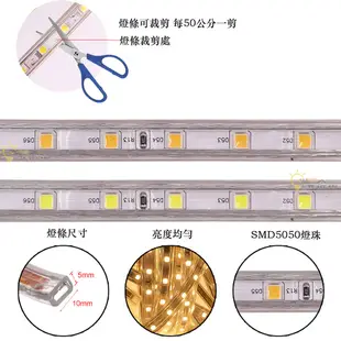 高壓220V插電燈帶 高亮5050 led燈帶 單色/彩色霓虹燈條 水管燈 氣氛燈 居家裝飾暗槽燈帶戶外防水露營燈條