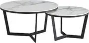 Mercury Coffee Table Set with Durable Ceramic Marble Top, Modern Black Design, Powder-Coated Metal Legs, Easy Assembly for Living Room Setup, Big 45H x 80W x 80D CM Small 40 H x 60 W x 60 D CM - White