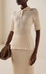 [Bottega Veneta] Ribbed-Knit Wool Polo Top