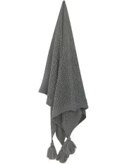 [MAINE & CRAWFORD] Hania Chunky Knit Throw Blanket With Tassels 152x127cm in Stone