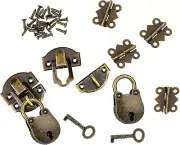 2 Set Antique Bronze Hinges and Locks with Keys Mini Box Hasp Latch 25.5 X 32.5