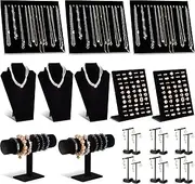 Henoyso 22 Pcs Velvet Jewelry Display Set Jewelry Display for Selling Necklace Stand Bracelet Holder T Shape Earring Stand, Black