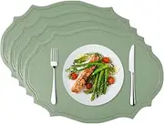 Placemats Set of 4, Faux Leather Table Mats, Heat Resistant Easy to Clean Wipeable Waterproof Washable Outdoor Placemats for Kitchen Dining Table Decorations, 17’’×12’’, Green