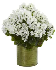 Nearly Natural Indoor/Outdoor UV-Resistant Geranium Artificial Plant in Metal Planter
