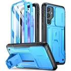 For Galaxy A55 5G Case Slide Camera Cover Kickstand Shockproof Cover Light Blue