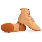 Women's Canvas Lace-Up Jazz Dance Boots – Lightweight Split Sole Ankle Shoes for Practice, Performance Stage Use