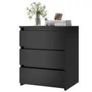 Black Nightstand with 3 Drawers, Black Bedside Table Night Stand for Bedroom ...