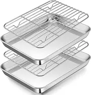 Hcskoss Baking Sheet with Rack Set [2 Pans + 2 Racks], Stainless Stee Pan with Cooling Rack Set, Size 9 x 6.7 x 1 Inch- Nonstick Cooking Tray for Oven Heavy Duty and Dishwasher Safe