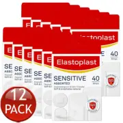 12 x Elastoplast Sensitive Assorted Strips White 40 Pack Wound Plaster Pain Free