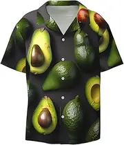 [YANYU] Avocado Fruit Pattern Print Hawaiian Shirts Men Short Sleeve Button Down Cuban Collar Shirt Summer Beach Days