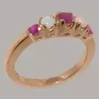 Solid 14k Rose Gold Natural Ruby & Opal Womens band Ring - Sizes 4 to 12