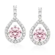 KISS Sterling Silver Round Pink and White Precious Stones Earrings
