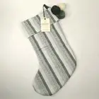 Hearth & Hand Magnolia Xmas Stocking - Black, White, and Grey Striped w/Pom Poms