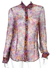 DRIES VAN NOTEN $750 NWT Multi Floral Crinkled Silk Chiffon Blouse 42