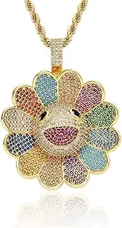 [joyluckycat] Hip-Hop Sunflower Pendant Micro-Set Zircon Tide Brand Colorful Flower Rotatable Pendant