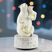 AIDLNS Dad and Daughter Son Gifts, Father S Day Gifts for Daddy, Mom and 2 Kids Polar Bear Musical Sculpture Family of 3 Figurine, Music Box Play You are My Sunshine